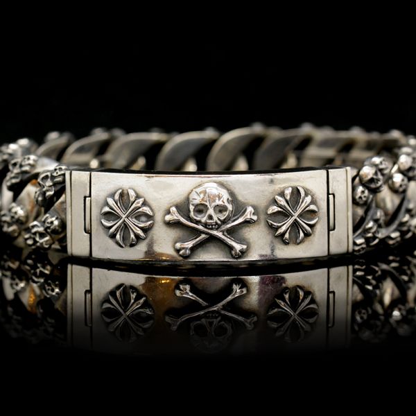 Armband Panzerarmband massiv "CROSSBONE SKULL" 925er Silber Buckle 18 x 210 mm NEU