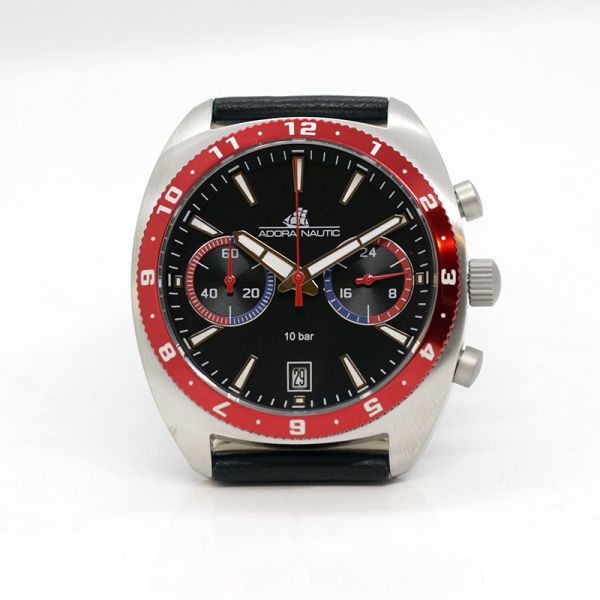 Adora Nautic Herren Armbanduhr Chronograph stahlfarben/ rot AN2312