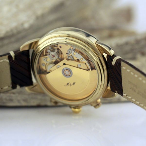 M & M Herren Armbanduhr Automatik Edelstahl vergoldet Valjoux 7750 (1452)