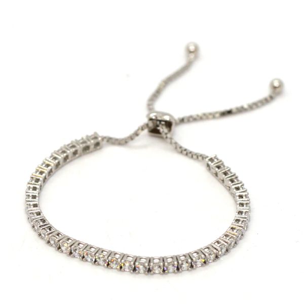 Tennis Armband Zugband "HEART" 925er Silber rhodiniert funkelnde Zirkonia max.23 cm NEU