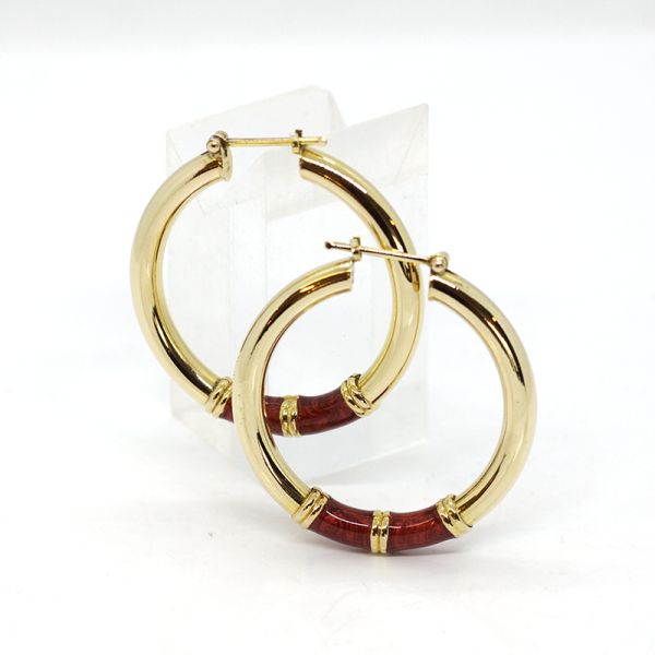 Gelbgold 585er Creolen groß rot emalliert (15838)