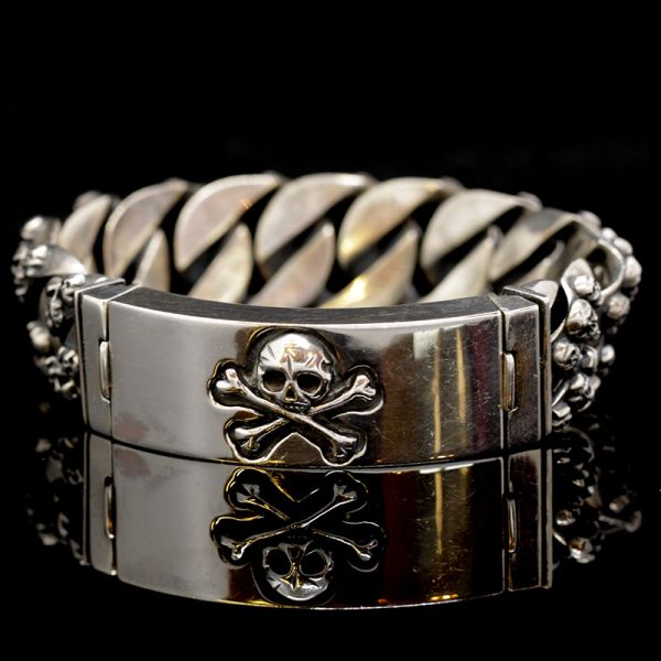 Armband Gliederarmband massiv "CROSSBONE SKULL" 925er Silber Buckle 18 x 180 mm NEU