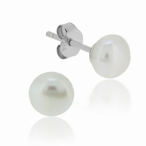 Perl Ohrstecker 925er Silber rhodiniert 7 mm Süßwasserperle BER-PE-RD7 NEU