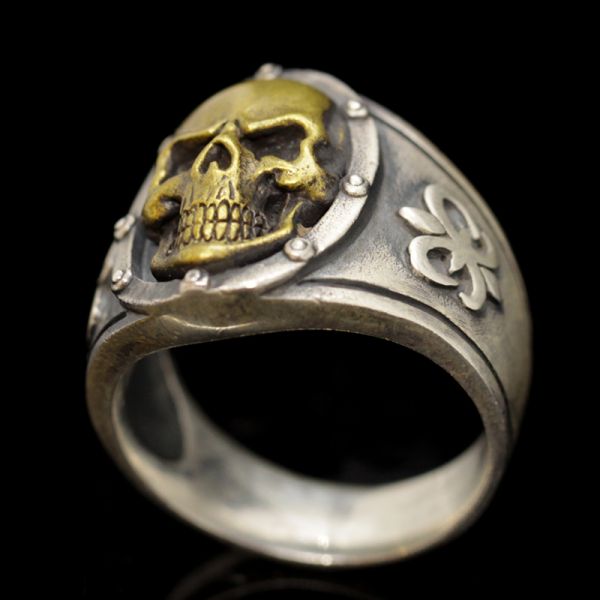 Ring "GOLD SKULL" 925er Silber mit Bronze Gr 70 by JJJ LA NEU
