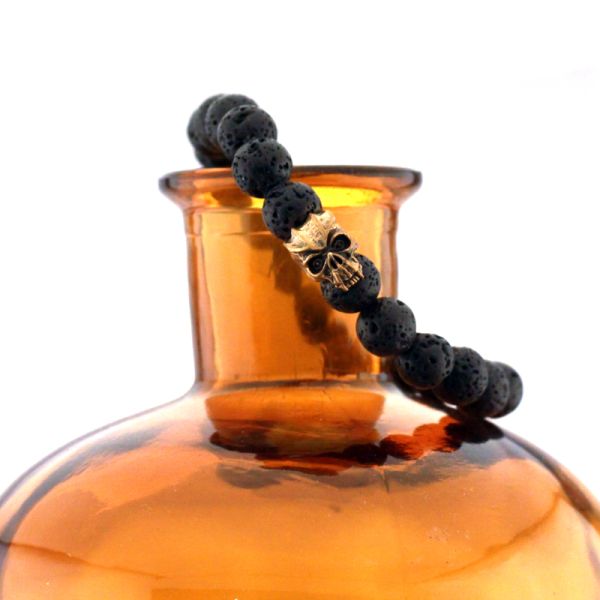 Lavastein Gummizug Armband "EVILSKULL" Bronze Lavsteinkugeln 200 mm by JJJ LA