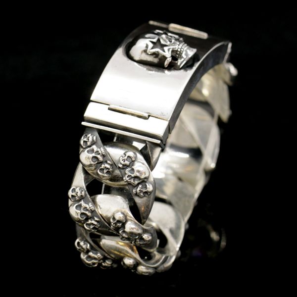 Armband Gliederarmband massiv "STARSKULL" 925er Silber Buckle 25 x 220 mm NEU