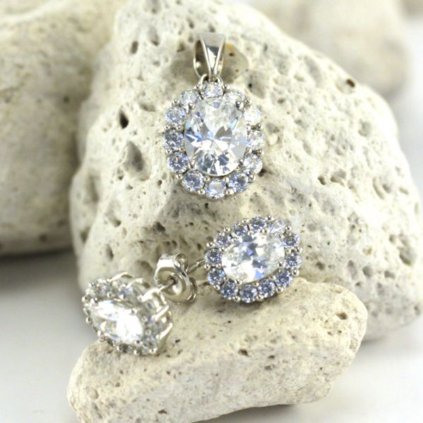 Schmuckset Anhhänger mit Ohrstecker Kubic Zirkonia 925er Silber (134)