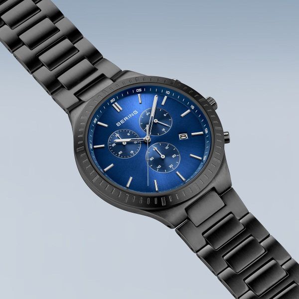 BERING Herren Armbanduhr Chrono schwarz gebürstet 11743-727 NEU