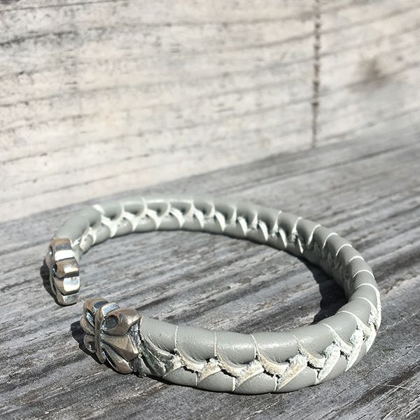 JJJ LA Leder Armspange "LILY" kombiniert mit 925er Silber 190 mm grau