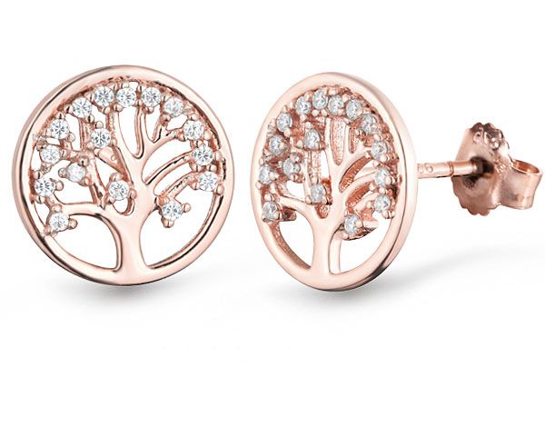 Ohrstecker "LEBENSBAUM" 925er Silber Rosé vergoldet 12 mm Zirkonia ES90027490 NEU