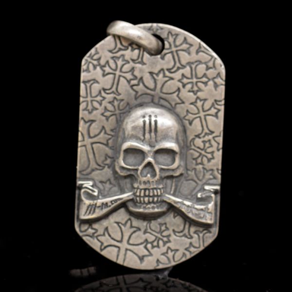 Anhänger Dog Tag "CROSS SKULL" 925er Silber by JJJ LA 26 x 51 mm NEU