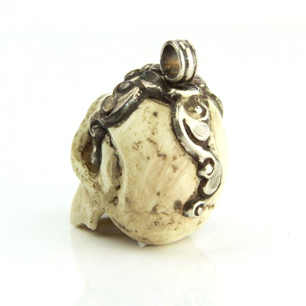 SKULL Anhänger Handgefertigt aus echtem Knochen & 925er Silber Herren NEU