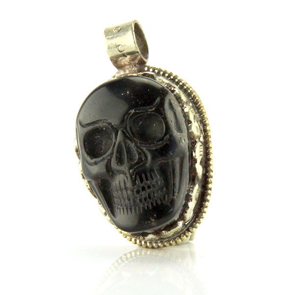 SKULL Anhänger handgefertigt Onyx versilbert NEU