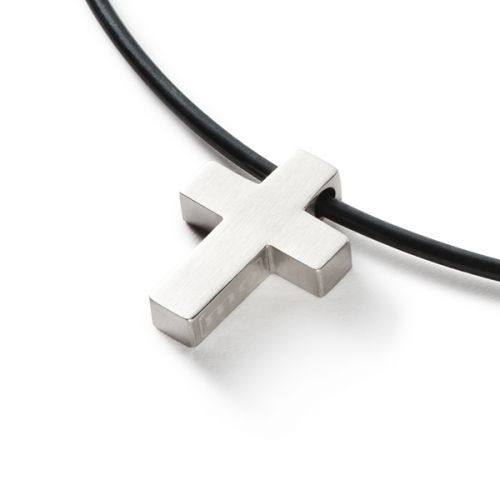 monomania Kreuz Collier "Pure" Edelstahl Kautschukreif 42 cm NEU