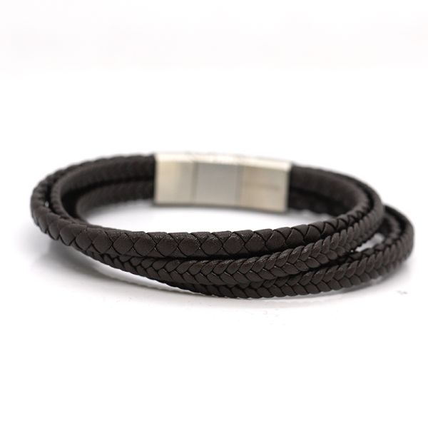 Lederarmband Edelstahl Schließe Leder braun 4-Reihig 22 cm + 1 cm NEU