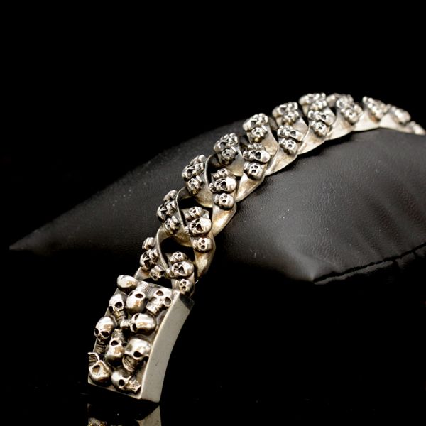 Armband Gliederarmband massiv "SKULLS" 925er Silber 18 x 190 mm NEU