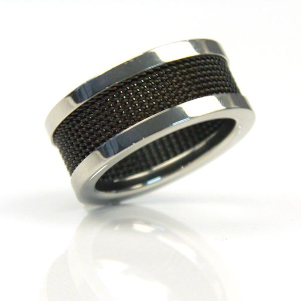 STEEL Herren Ring Edelstahl Silver-Black Milanaise GR 56 NEU