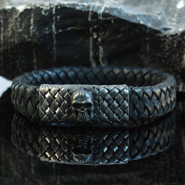 JJJ LA Leder Armband "SKULL" 925er Silber Magnetschließe 190 mm