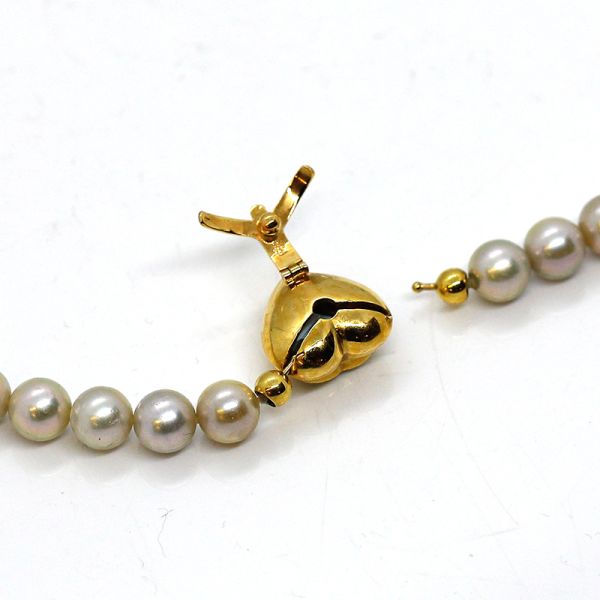 Perlenkette grau mit Herz Aquamarine Schließe 585er Gold Goldschmiedearbeit (23202)