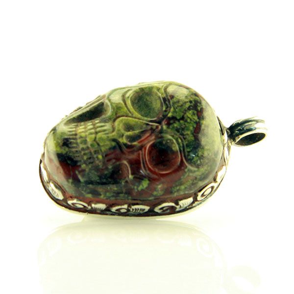 SKULL Anhänger handgefertigt Heliotrop & 925er Silber NEU