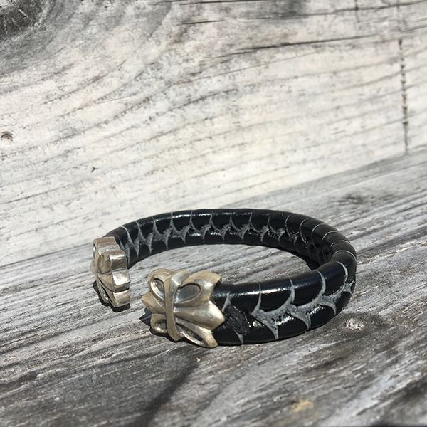 JJJ LA Leder Armspange "LILY" kombiniert mit 925er Silber 190 mm schwarz