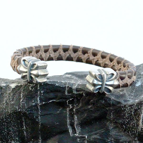 JJJ LA Leder Armspange "LILY" kombiniert mit 925er Silber 190 mm braun