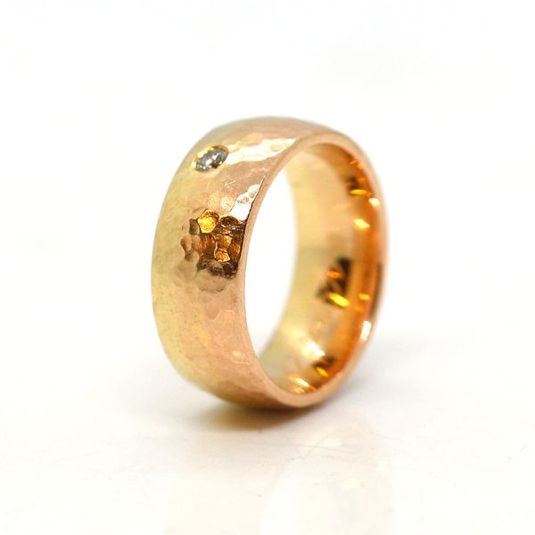 Solitär Ring 585er Rosé-Gelbgold verlaufend gehämmert GR 54 0,07 Ct (20318)