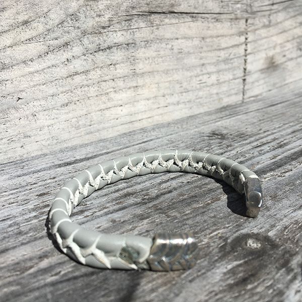 JJJ LA Armspange graues Leder 925er Silber 10 mm Breite, 180 mm Lang