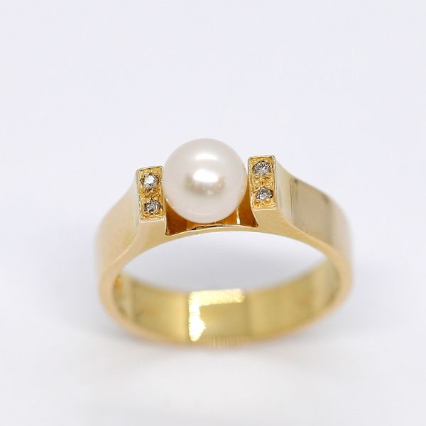 Perlring 585er Gelbgold und kleine Diamanten (30107)