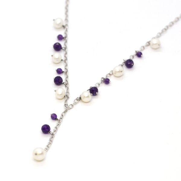 Collier Zuchtperle Amethyst 925er Silber 45 cm ES90014489 NEU