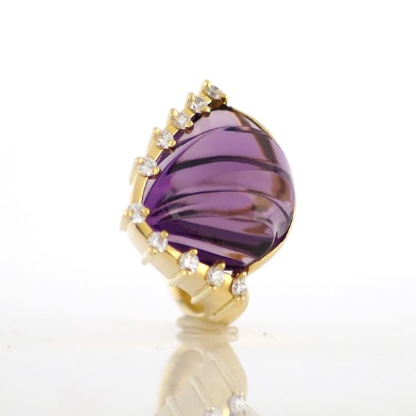 Ausgefallener Amethyst Ring 750er Gelbgold mit Diamanten