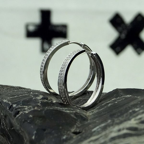 Creolen Hoops 925 er Silber rhodiniert Cz Pavé Ø 28 mm BE04516 NEU