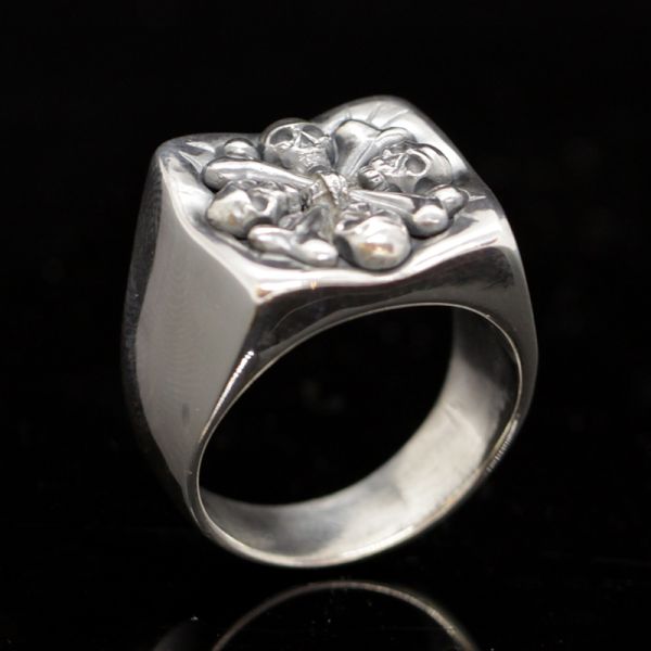 Ring Siegelring "CROSSBONE SKULLS" 925er Silber Gr 64 NEU