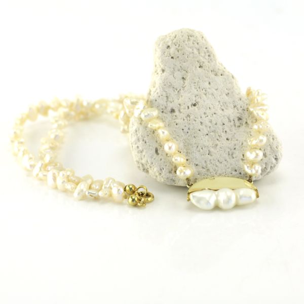 Collier Süßwasser Zuchtperle Barock 585er Gelbgold Diamanten Goldschmiedearbeit (3494)