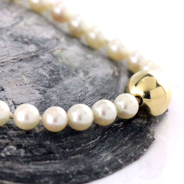 Akoya Perlenkette Jörg Heinz Steckschließe Kugel 750er Gelbgold (3494)