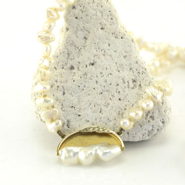 Collier Süßwasser Zuchtperle Barock 585er Gelbgold Diamanten Goldschmiedearbeit (3494)