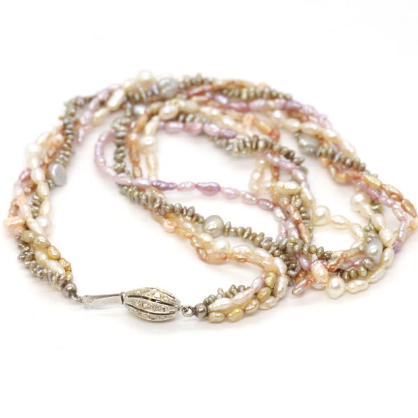 Perlenkette Antik gedreht mit 585er Weißgold Diamantschließe 44 cm (11470)