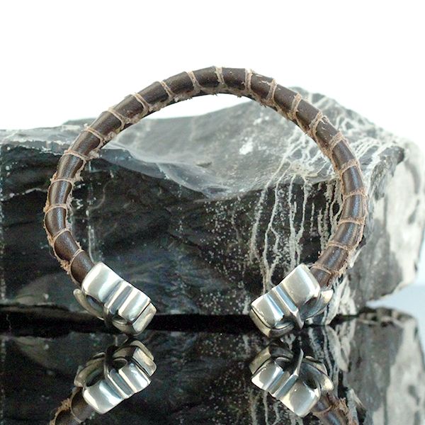 JJJ LA Leder Armspange "LILY" kombiniert mit 925er Silber 190 mm braun