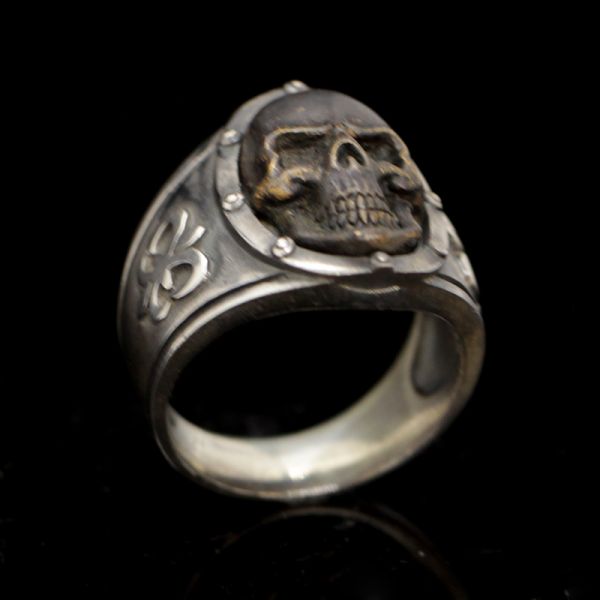 Ring "BLACK SKULL" 925er Silber mit Bronze Gr 70 by JJJ LA NEU
