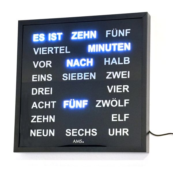 AMS Wanduhr "WORTUHR SONOMA" schwarz 40x40 cm 1265 inkl. Netzteil NEU