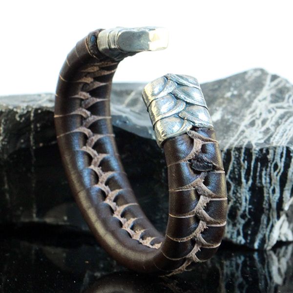 JJJ LA Armspange braunes Leder 925er Silber 20 mm Breit, 200 mm Lang