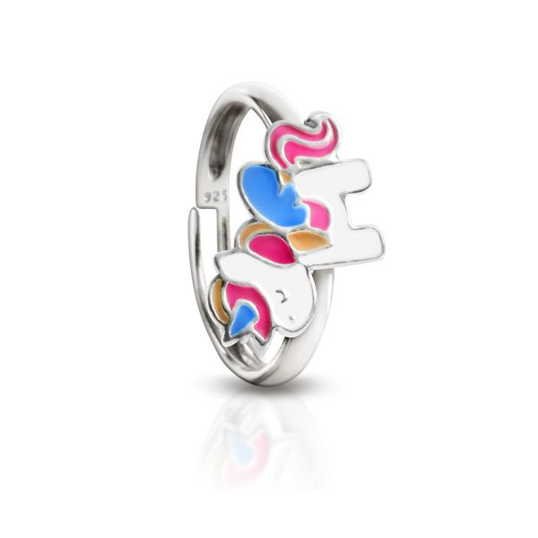 Kinder Ring "Einhorn" 925er Silber emalliert rhodiniert GR 43 NEU