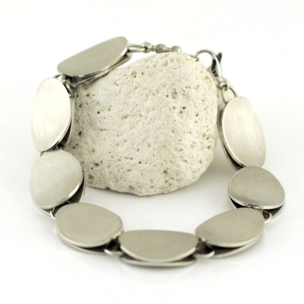 Gliederarmband Damen Phantasie Muster Edelstahl gebürstet 19 cm NEU